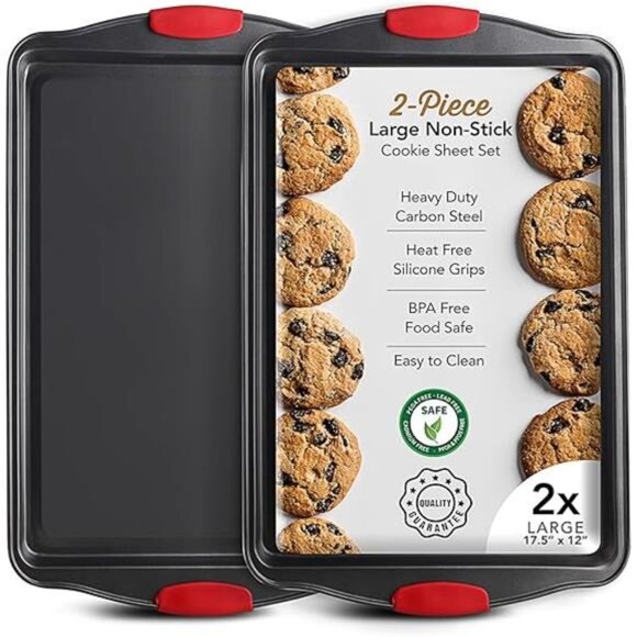 Baking Sheet Set, 2-Piece Large Cookie Sheet Set with Silicone Handles, Steel - Picture 7 of 7